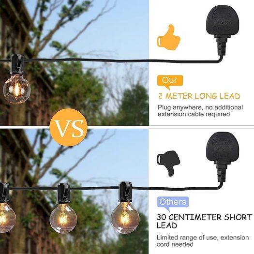 MASSIVE SALE Outdoor Lights Mains Powered, Opard 31ft Outdoor String Lights with 25+2 E12 Base G40 Plastic Bulbs Festoon Lights for Outdoor & Indoor, Garden, Patio, Party, Porch (FREE SHIPPING)