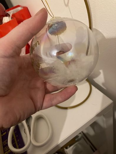 Memorial feathers Christmas glass bauble