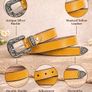 Unisex Premium Yellow Genuine Leather Belt Vintage Engraved Silver Buckle Image 6