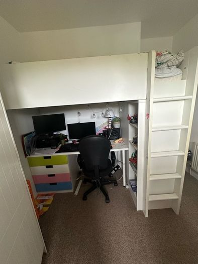 Bunk single bed with desk