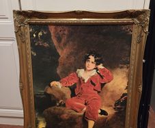 Beautiful Vintage Hand-Painted Oil Painting of 'The Red Boy' in Ornate Gold Frame
