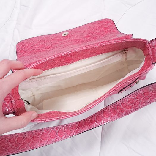 Guess Vintage Pink Croc Embossed Patent Leatherette Shoulder Bag Y2K