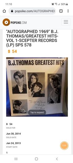 record bj Thomas greatest hits