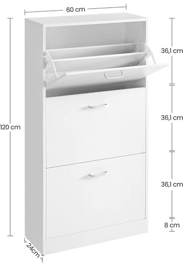 3-Tier Wooden Shoe Cabinet, Storage Cupboard With 3 Flip Doors, Perfect for Narrow Hallway, Living Room, Bedroom, White, 60 x 24 x 120 cm (FREE POSTAGE)