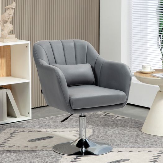 Swivel Lounge Chair with Lumbar Cushion Height Adjustable Dark Grey Metal Base
