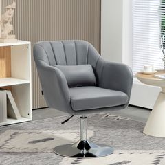 Swivel Lounge Chair with Lumbar Cushion Height Adjustable Dark Grey Metal Base