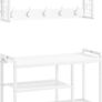 Coat and Shoe Rack, Coat Stand with 3-Tier Shoe Rack, White Hall Tree with 15 Coat Hooks, 3-Tier Shoe Storage Rack, Shoe Bench for Hallway and Entrance, White Image 9