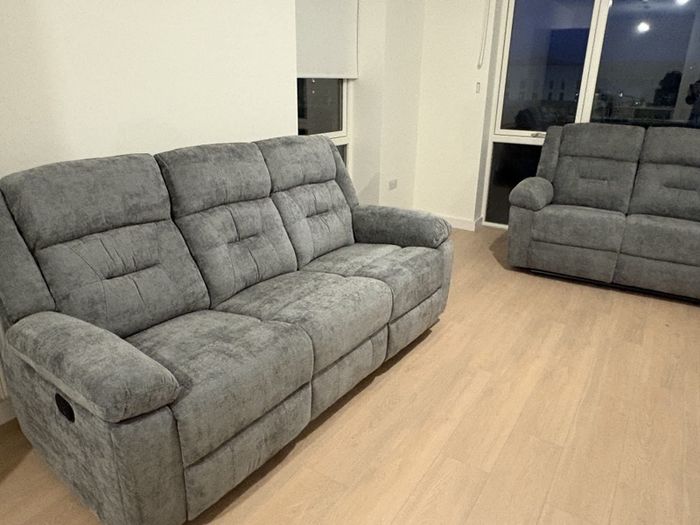 3+2 Montana Grey & Beige fabric recliner sofa