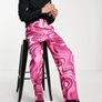 ASOS Pink Tie Dye Wide Leg Trousers W36 L32 Image 3