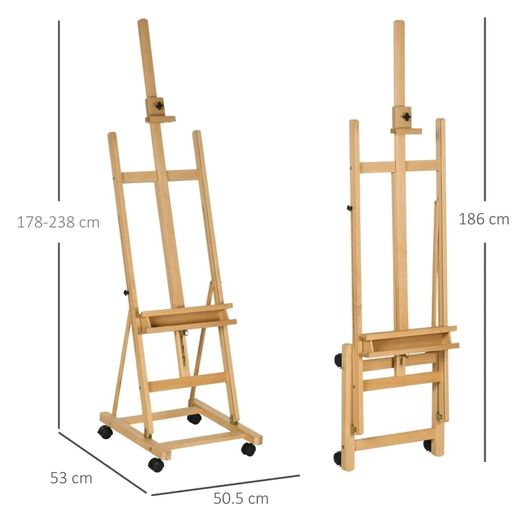 Vinsetto Easel, Artist Easel, Adjustable, 4 Wheels, Natural + Black