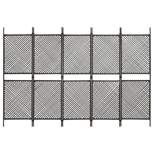 5-Panel Room Divider Poly Rattan Brown 300x200 cm