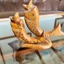 MCM Retro Carved Pair Wooden Koi Fish Cocktail Stick Holders with Black Eyes Kitschy Vintage Image 3