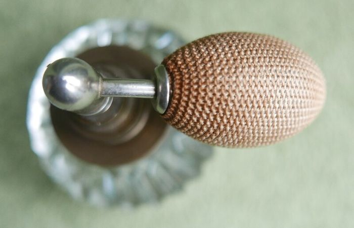 Vintage Iridescent Glass Perfume Bottle and Puffer.