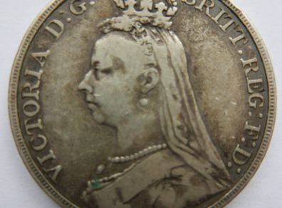 1889 Silver Crown Coin - British Queen Victoria Jubilee Head