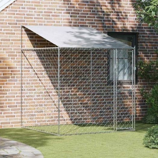 Dog Cage with Roof Silver 200 x 200 x 258 cm Steel and PE