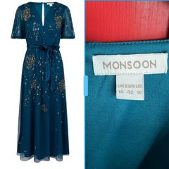 Monsoon chic embellished dress teal  wedding/ communion / confirmation event
