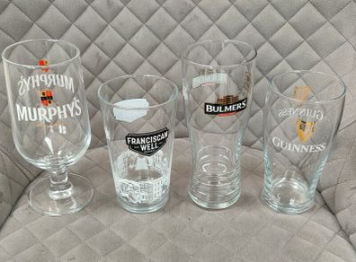 Pint glasses. Murphy's Franciscan well Bulmers Guinness