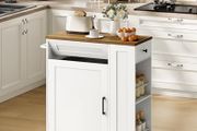 Rolling Kitchen Island Cart with Storage Space Kitchen Island Table with Trash Can, 5 Swivel Castors, Drawer, Spice Rack and Towel Holder for Kitchen