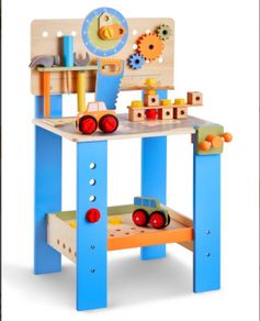 Wooden Kids Workbench Toy with 62 Accessories  Role Play Builder Set for Ages 3