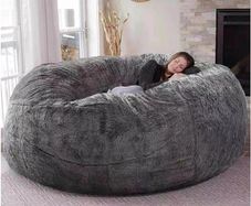 Bean Bag Chair for Adult Living Room Furniture Big Round Soft Fluffy Faux Fur BeanBag (No Padding) Lazy Sofa Bed Cover(Color:Grey,Size:5.5ft)