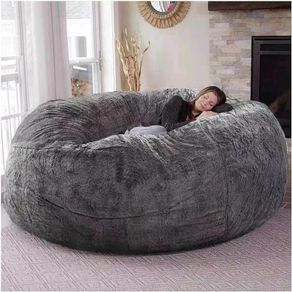 Bean Bag Chair for Adult Living Room Furniture Big Round Soft Fluffy Faux Fur BeanBag (No Padding) Lazy Sofa Bed Cover(Color:Grey,Size:5.5ft)
