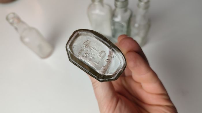 243 - Set of 5 Vintage Clear Glass Cork Top Collectible Decorative Bottles
