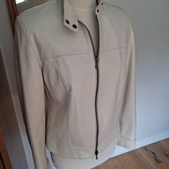 M&S Stone Soft Leather Jacket Size 12