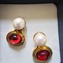 Vintage Style Brand New Ruby Red & Pearl Earring Image 4