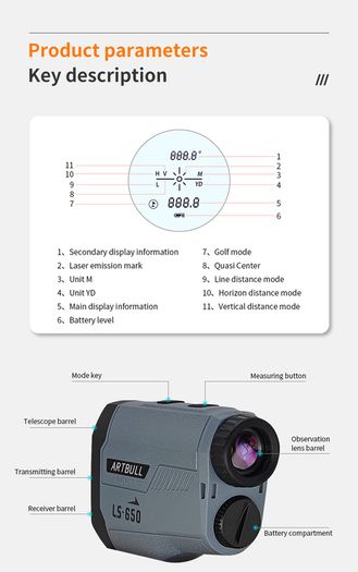 Golf Laser Rangefinder 650M Telescope with Flag-Lock Slope Pin Distance Meter for Hunting Monocular