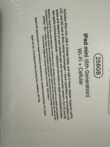 iPad mini,256GB (6th Generation) WiFi+Cellular (IRISH STOCK)Brand New Sealed 1 Year Apple Warranty (Space Grey)