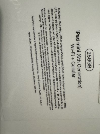 iPad mini,256GB (6th Generation) WiFi+Cellular (IRISH STOCK)Brand New Sealed 1 Year Apple Warranty (Space Grey)