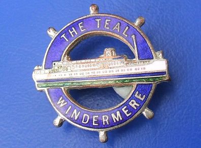 M.V. THE TEAL ship (Lake Windermere) - British Railways enamel badge (St. Christopher's Railway Orphanage Home, Derby) 1950's