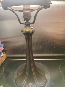 Antique Bronze Leaded Glass Tiffany Table Lamp.