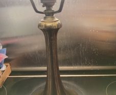 Antique Bronze Leaded Glass Tiffany Table Lamp.