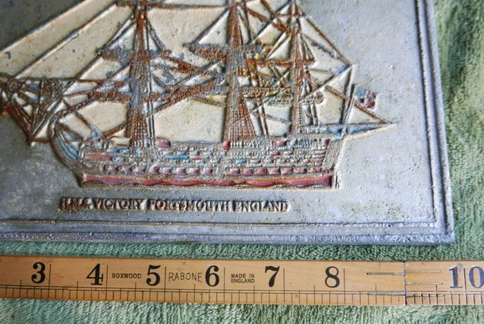 HMS Victory , Portsmouth , Vintage aluminum plate 10" x 6,5"