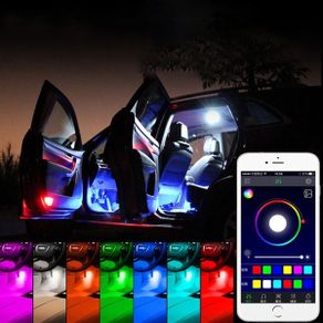 4 Pcs 18LED Interior Car Bluetooth APP Remote Control Light Music Voice Control Auto LED Lighting Strip LED Light Footwell Neon Under RGB LED Tape
