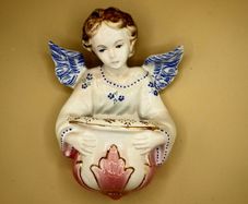 Vintage 1960's Ceramic Holy Water Font Hand Painted By Aldo