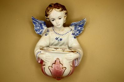 Vintage 1960's Ceramic Holy Water Font Hand Painted By Aldo