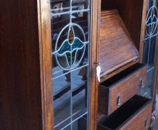 Antique English made By Harrison and Gibson Ilford very rare piece Bureau / Display case with original stained glass with brass fittings and locks. Circa 1930s beautiful