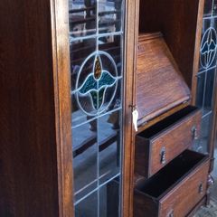 Antique English made By Harrison and Gibson Ilford very rare piece Bureau / Display case with original stained glass with brass fittings and locks. Circa 1930s beautiful