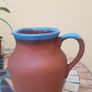 Vintage Terracotta Pottery Blue Glazed Rimmed Devon Jug Image 4