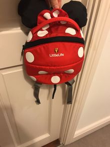 Mini mouse toddler bag with zip closure, shoulder and waist straps