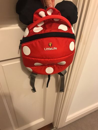 Mini mouse toddler bag with zip closure, shoulder and waist straps