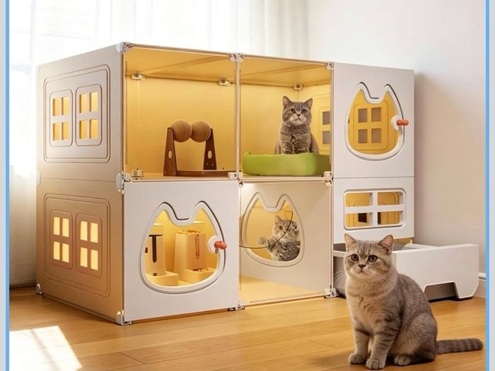 2 Tiers Cat Cages Indoor Large with Cat Toilet, Cat Cage Large Cat Cage Fence Panels, DIY Cat Playpen, Cat Enclosure Indoor, Bedroom/Dining/Toilet/Play area for Happy Feline Friends