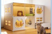 2 Tiers Cat Cages Indoor Large with Cat Toilet, Cat Cage Large Cat Cage Fence Panels, DIY Cat Playpen, Cat Enclosure Indoor, Bedroom/Dining/Toilet/Play area for Happy Feline Friends