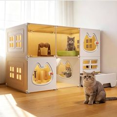 2 Tiers Cat Cages Indoor Large with Cat Toilet, Cat Cage Large Cat Cage Fence Panels, DIY Cat Playpen, Cat Enclosure Indoor, Bedroom/Dining/Toilet/Play area for Happy Feline Friends