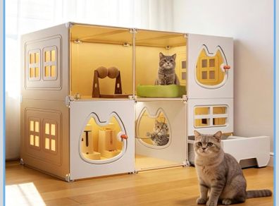 2 Tiers Cat Cages Indoor Large with Cat Toilet, Cat Cage Large Cat Cage Fence Panels, DIY Cat Playpen, Cat Enclosure Indoor, Bedroom/Dining/Toilet/Play area for Happy Feline Friends