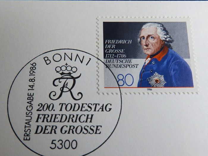 Frederick the Great 5 Deutsche Mark coin in stamp cover