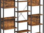 _Bookcase Ladder Shelf 14 Shelves Metal Frame Living Room Study Office Industrial Design 158 x 24 x 166 cm Vintage Brown/Black