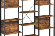 _Bookcase Ladder Shelf 14 Shelves Metal Frame Living Room Study Office Industrial Design 158 x 24 x 166 cm Vintage Brown/Black